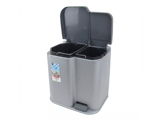 Atkritumu tvertne Curver, Duo, ar pedāli, 2 nodalījumi, sudraba, pelēka, 15+7l