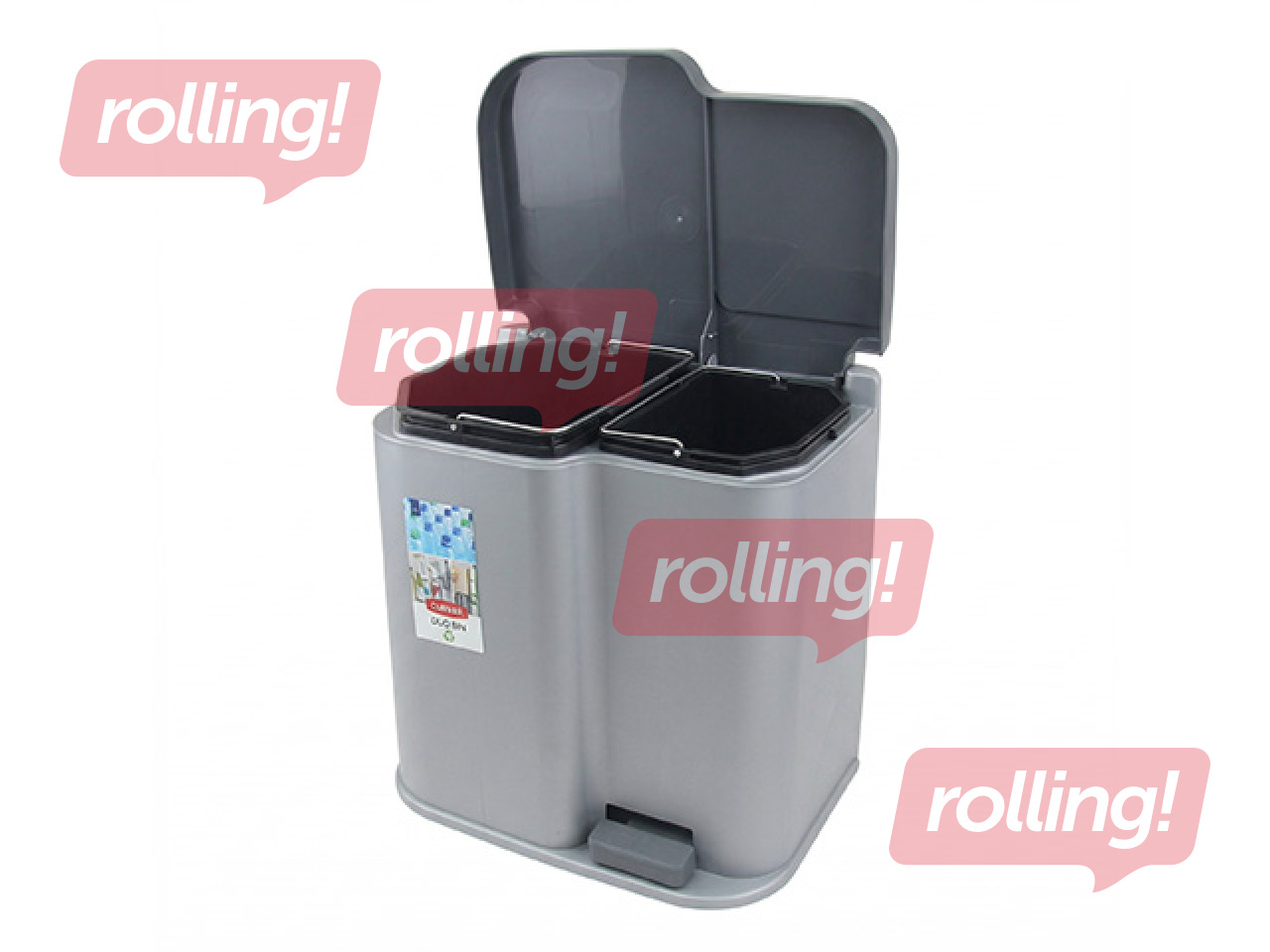 Atkritumu tvertne Curver, Duo, ar pedāli, 2 nodalījumi, sudraba, pelēka, 15+7l