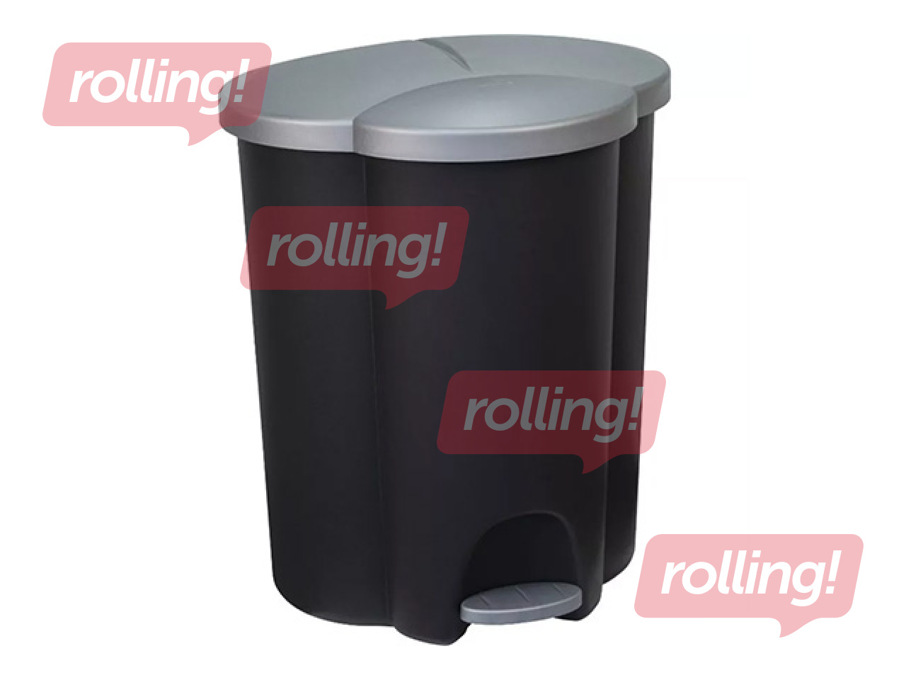 Atkritumu tvertne Curver, Trio, ar pedāli, 3 nodalījumi, melns, sudraba, 17+17+6l