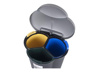 Prügikast Curver Trio, pedaaliga, 3 sektsiooni, must, hõbedane, 17+17+6l