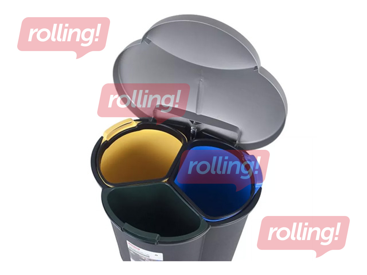 Prügikast Curver Trio, pedaaliga, 3 sektsiooni, must, hõbedane, 17+17+6l