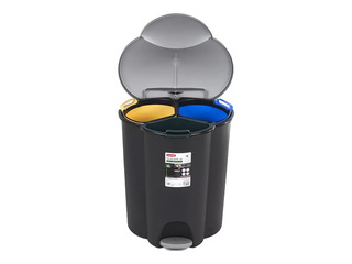 Waste bin Curver, Trio, with pedal, 3 compartments, black, silver, 17+17+6l