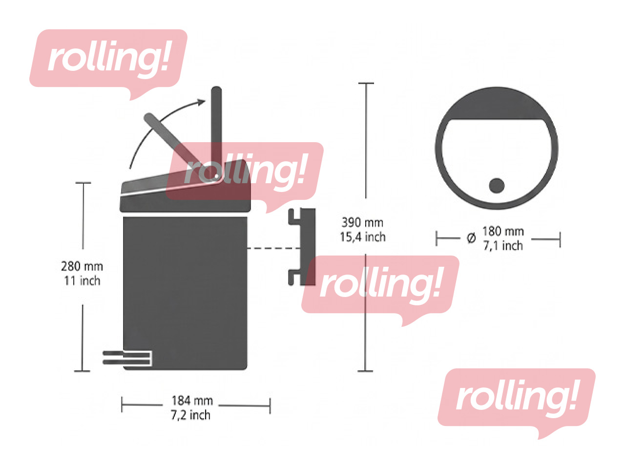 Prügikast Brabantia Touch, matistatud, must, 3l