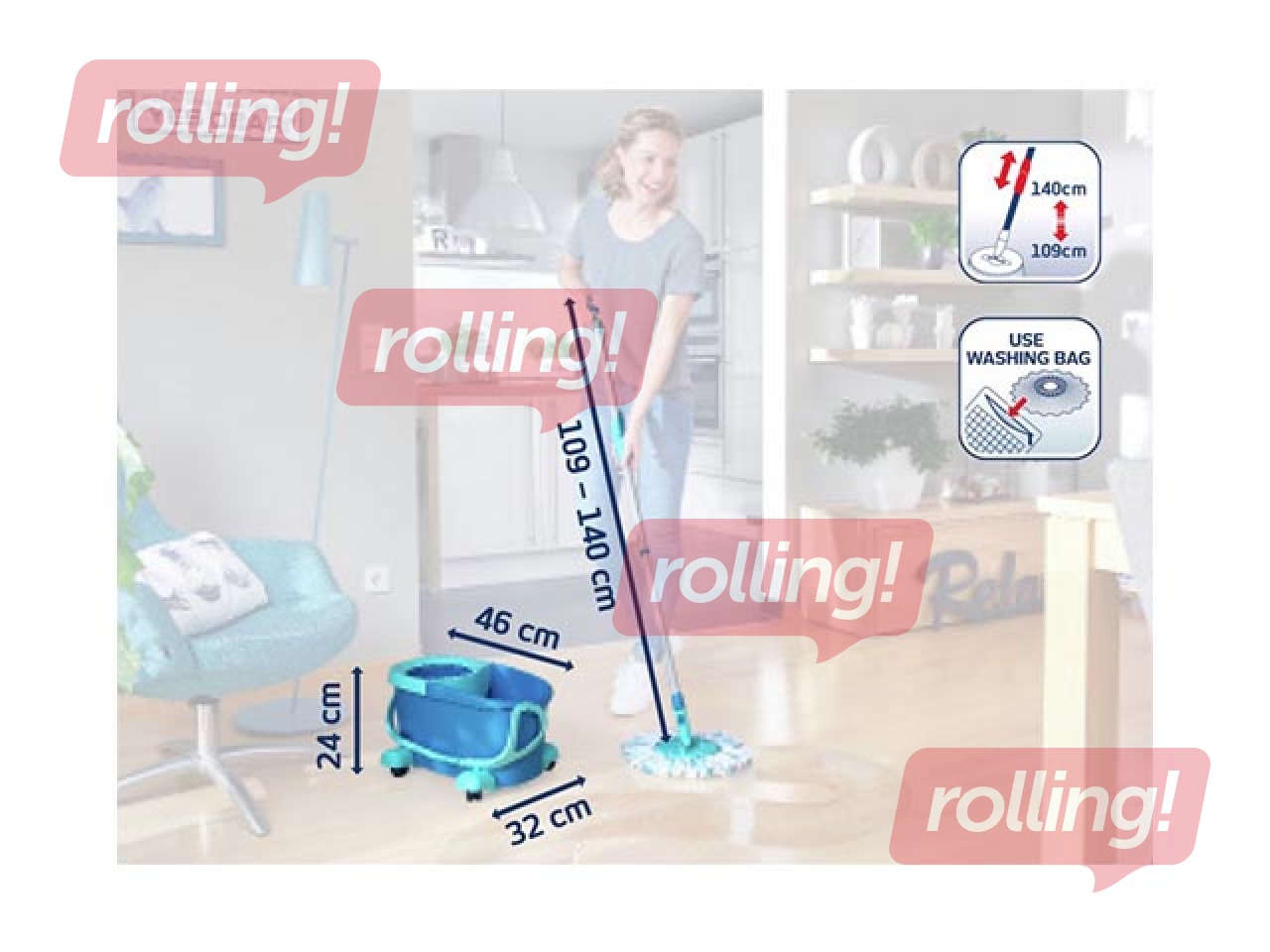 Grīdas uzkopšanas komplekts Leifheit, Clean Twist Disc Mop Ergo Mobile, uz ritenīšiem