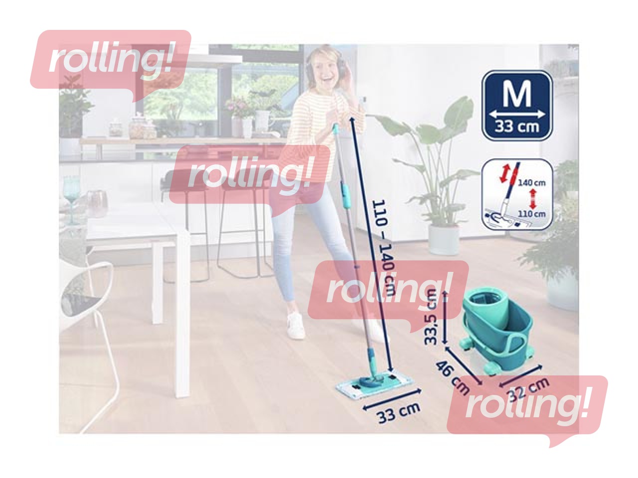 Grīdas uzkopšanas komplekts Leifheit, Clean Twist M Ergo Mobile, uz ritenīšiem