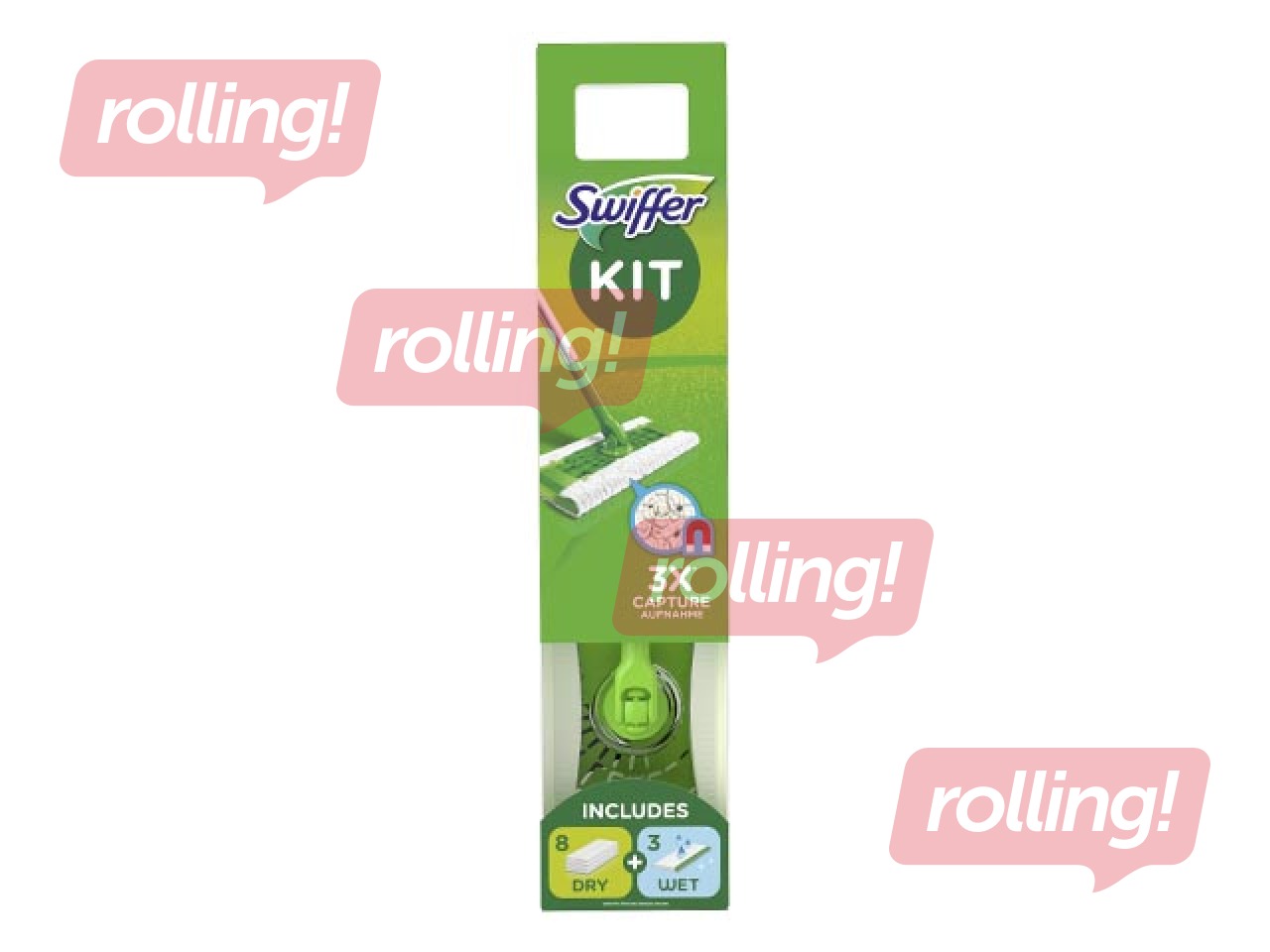 Grīdas slota, Starter paka + 8 sausās rezerves + 3 mitrās rezerves, Swiffer