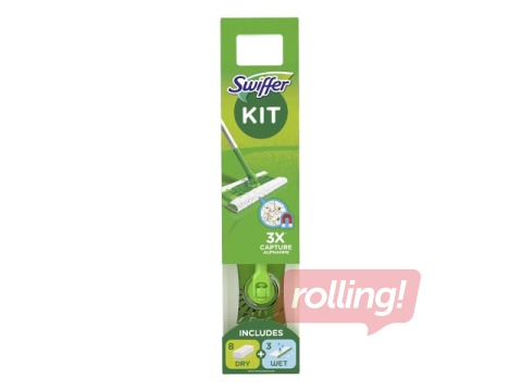 Щётка, Стартовый комплект + 8 сухих салфеток + 3 влажных салфетки, Swiffer