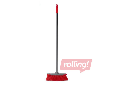 Floor brush with aluminum handle, red/grey, 128cm