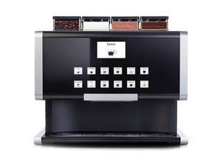 Coffee machine Rhea rhTT3.pro, with 1 coffee and 3 powder containers, black with silver elements