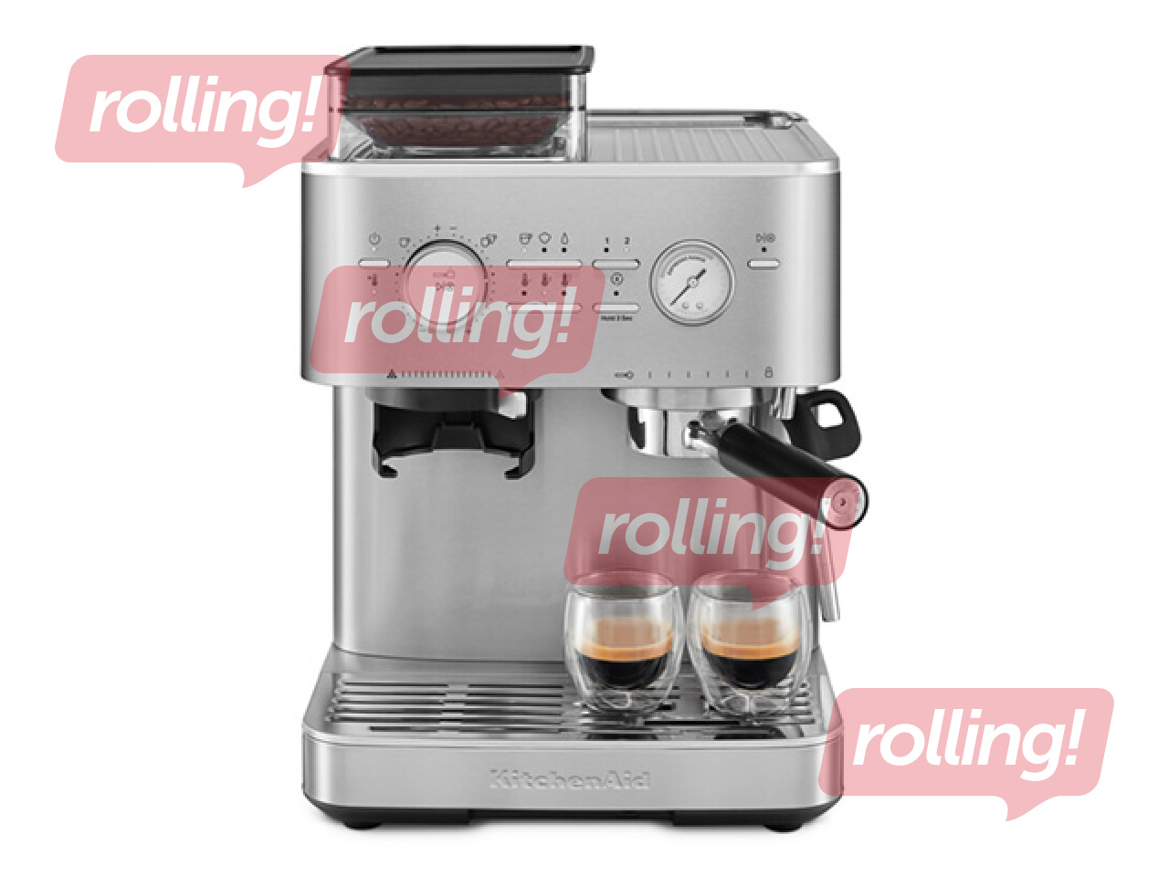 Kafijas automāts KitchenAid ar kafijas dzirnaviņām, nerūsējošā tērauda
