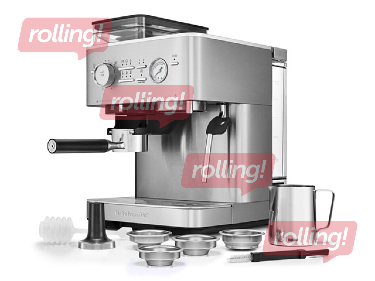 Kafijas automāts KitchenAid ar kafijas dzirnaviņām, nerūsējošā tērauda