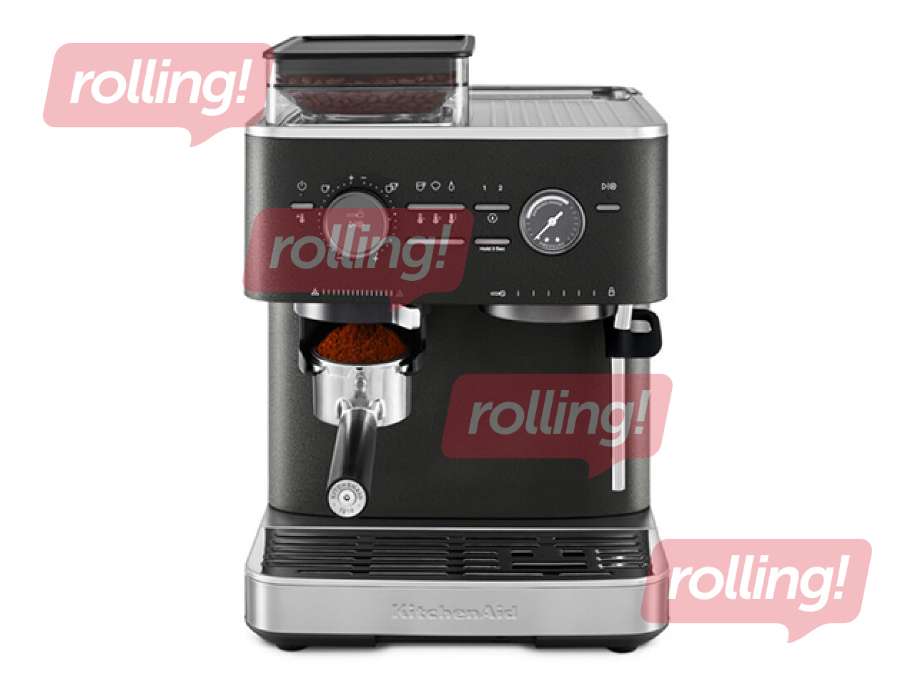 Kafijas automāts KitchenAid ar kafijas dzirnaviņām, čuguna melns