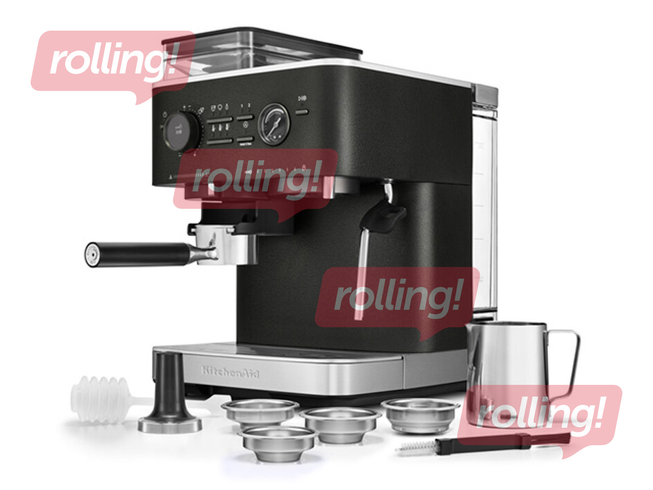 Kafijas automāts KitchenAid ar kafijas dzirnaviņām, čuguna melns