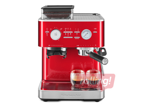 Kafijas automāts KitchenAid ar kafijas dzirnaviņām, sarkans