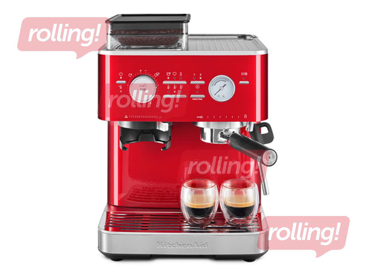 Kafijas automāts KitchenAid ar kafijas dzirnaviņām, sarkans