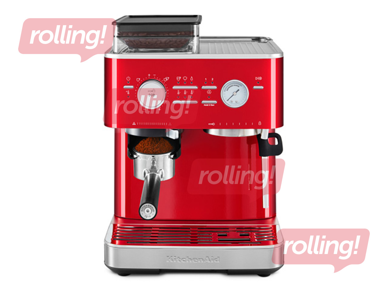 Kafijas automāts KitchenAid ar kafijas dzirnaviņām, sarkans
