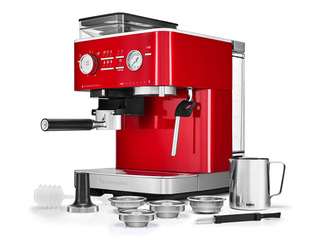 Kafijas automāts KitchenAid ar kafijas dzirnaviņām, sarkans