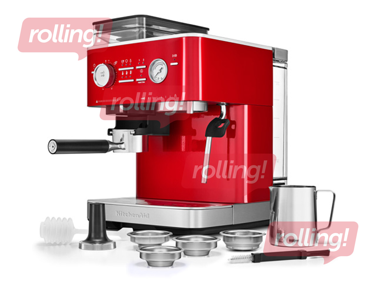 Kafijas automāts KitchenAid ar kafijas dzirnaviņām, sarkans