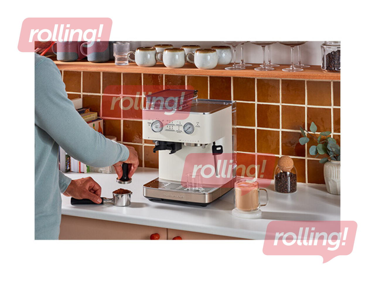 Kafijas automāts KitchenAid ar kafijas dzirnaviņām, porcelāna