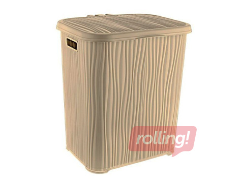 Корзина для белья Ozer Wavy, с крышкой, бежевая, пластик, 48л