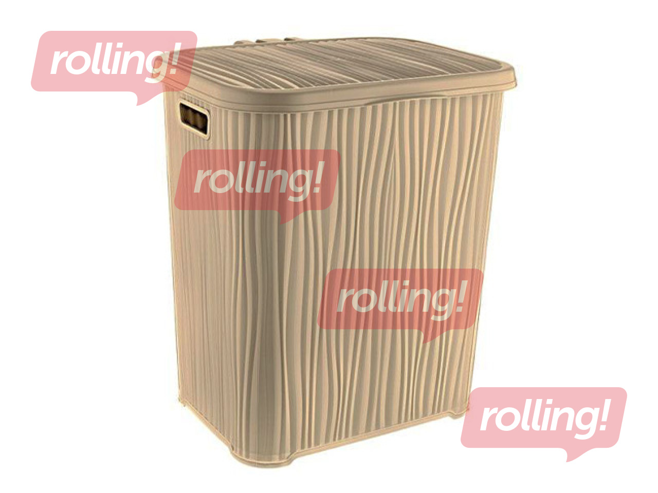 Veļas kaste Ozer Wavy, ar vāku, bēša, plastmasas, 48l