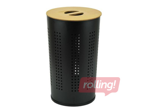 Laundry bin, stainless steel, with wooden lid, 46l