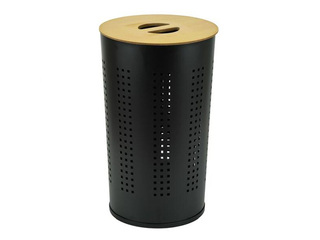 Laundry bin, stainless steel, with wooden lid, 46l