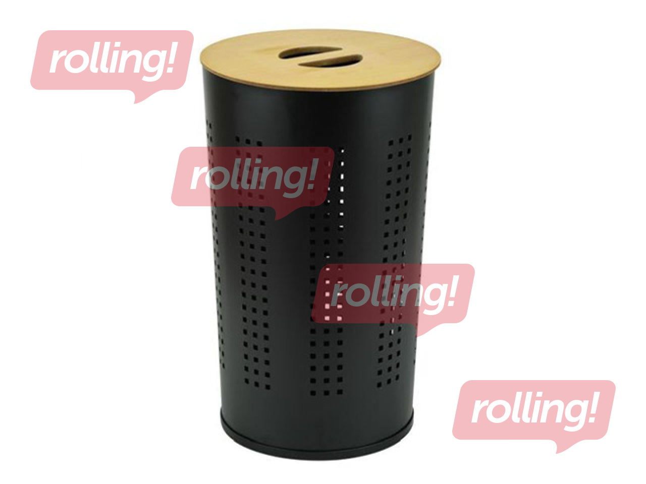 Laundry bin, stainless steel, with wooden lid, 46l