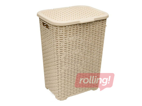 Корзина для белья Dunyaplastik Rattan, с крышкой, бежевая, 60л