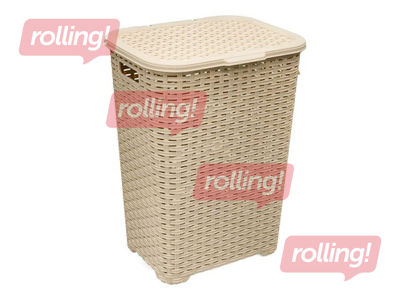 Корзина для белья Dunyaplastik Rattan, с крышкой, бежевая, 60л