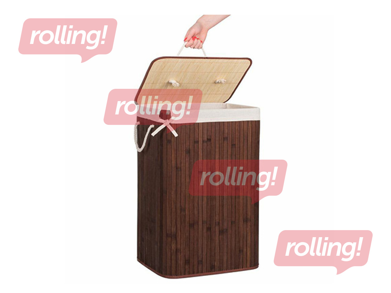 Veļas kaste Springos, ar vāku, brūna, bambusa, 72l