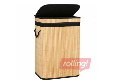 Laundry basket Springos, with lid, brown, black, bamboo, 72l