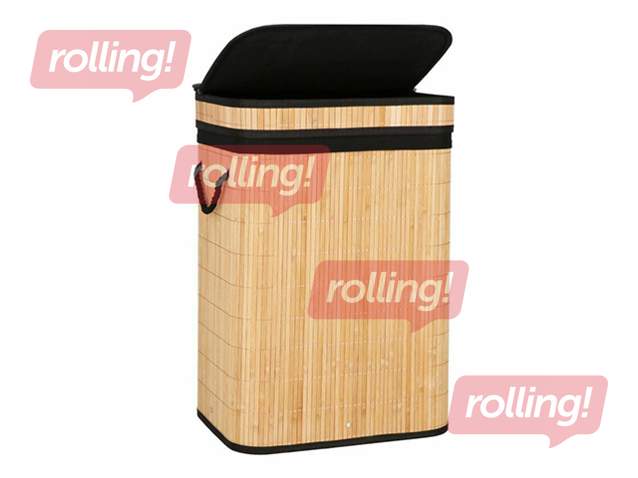 Laundry basket Springos, with lid, brown, black, bamboo, 72l