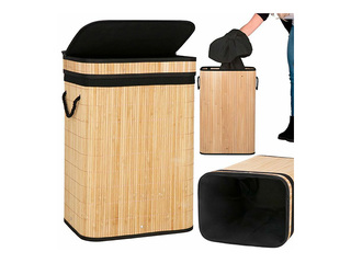Laundry basket Springos, with lid, brown, black, bamboo, 72l