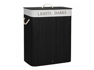 Laundry basket Springos, two compartments, with lid, black, bamboo, 100l
