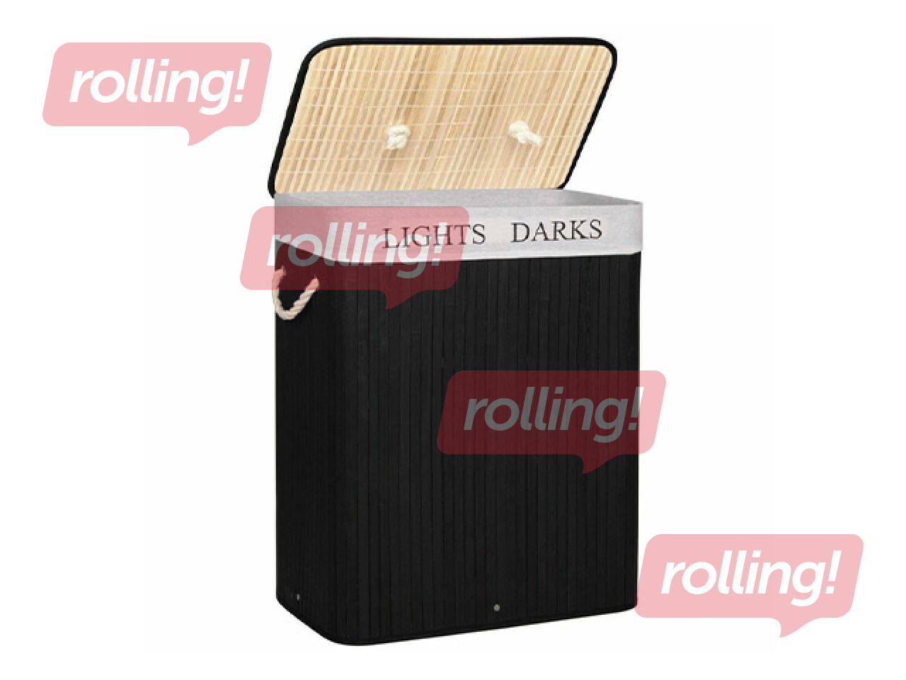 Veļas kaste Springos, divi nodalījumi, ar vāku, melna, bambusa, 100l