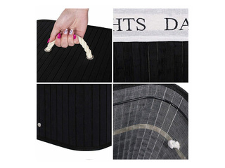 Veļas kaste Springos, divi nodalījumi, ar vāku, melna, bambusa, 100l