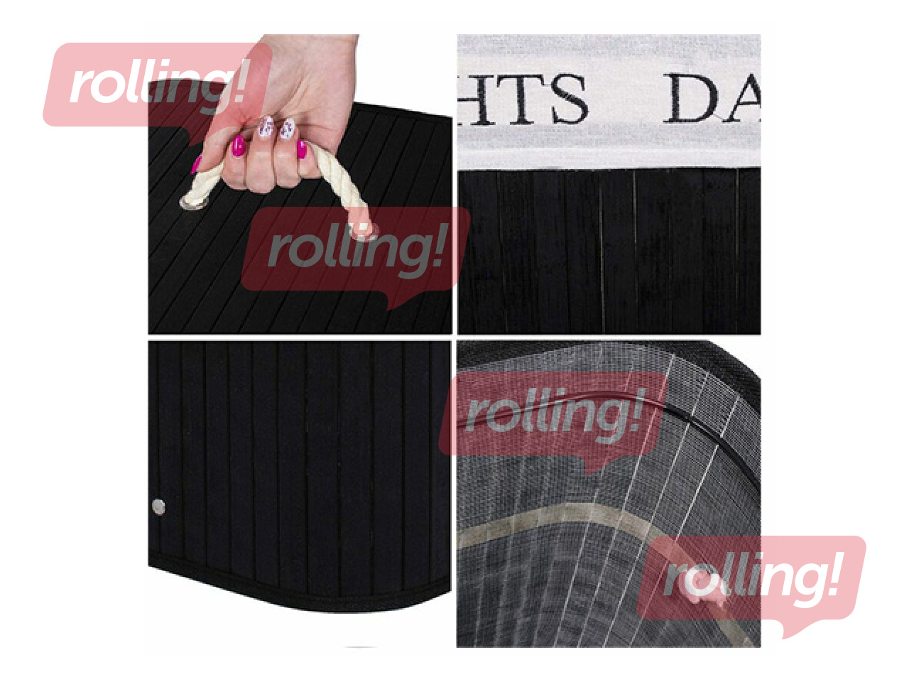 Veļas kaste Springos, divi nodalījumi, ar vāku, melna, bambusa, 100l