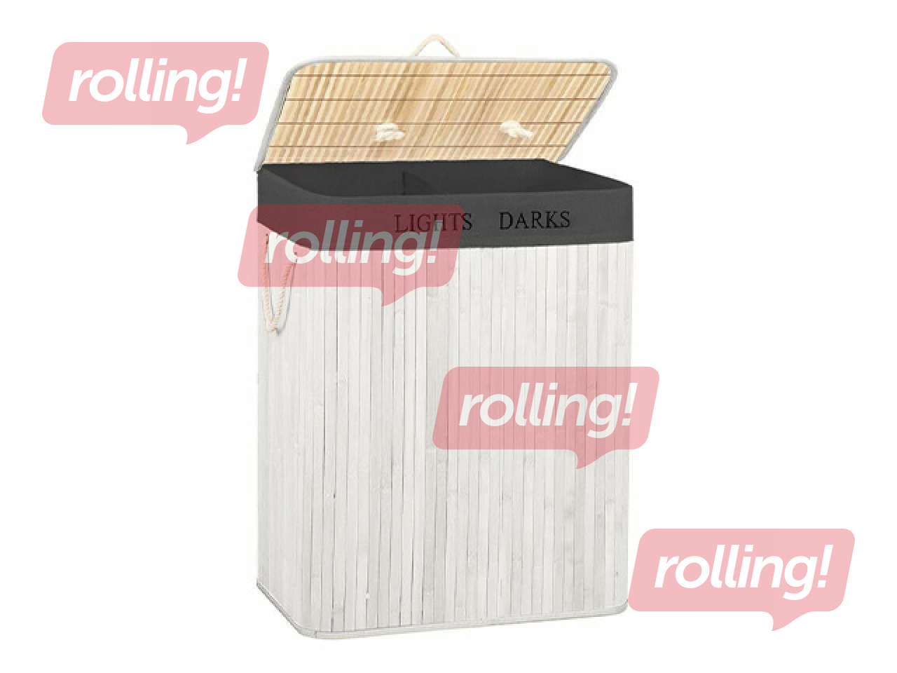 Veļas kaste Springos, divi nodalījumi, ar vāku, balta, bambusa, 105l