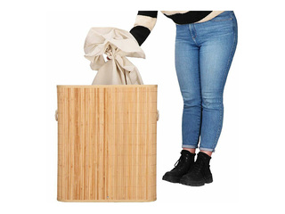 Корзина для белья Springos, два отделения, с крышкой, коричневая, бамбук, 100л