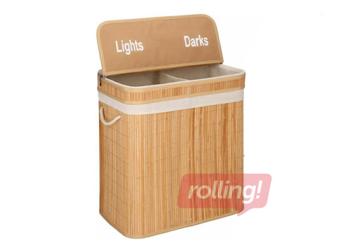 Корзина для белья Springos, два отделения, с крышкой, коричневая, бамбук, 100л