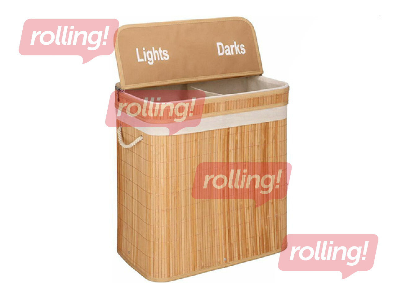 Корзина для белья Springos, два отделения, с крышкой, коричневая, бамбук, 100л