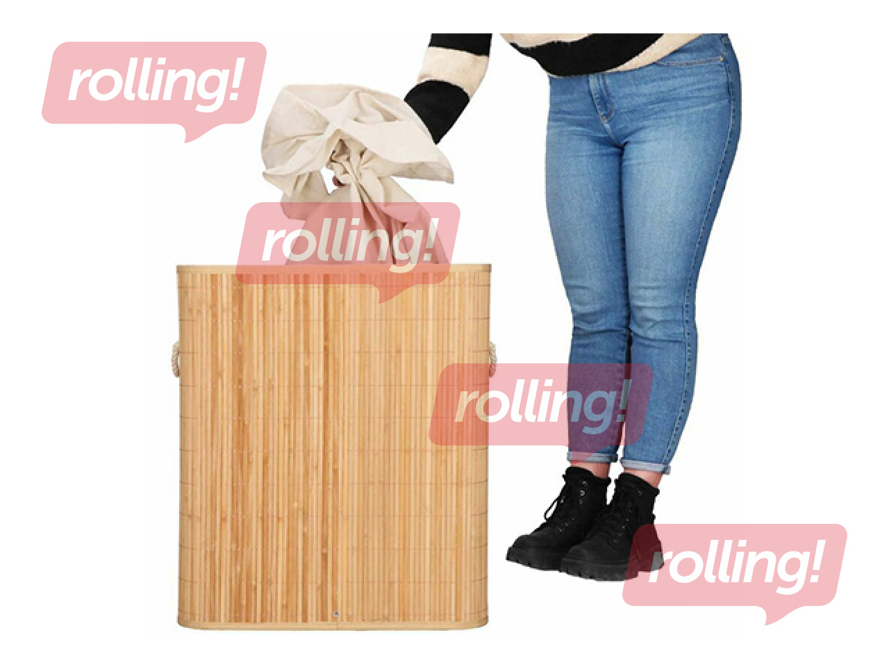 Корзина для белья Springos, два отделения, с крышкой, коричневая, бамбук, 100л