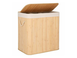 Laundry basket Springos, three compartments, with lid, brown, bamboo, 150l