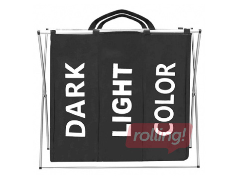 Корзина для белья Springos, три отделения, чёрная, тканевая, алюминиевая рама, 146л