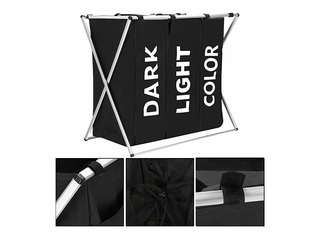 Корзина для белья Springos, три отделения, чёрная, тканевая, алюминиевая рама, 146л