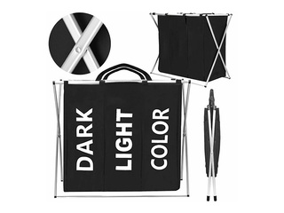 Корзина для белья Springos, три отделения, чёрная, тканевая, алюминиевая рама, 146л