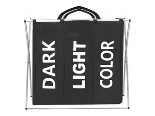 Laundry basket Springos, three compartments, black, fabric, aluminium frame, 146l