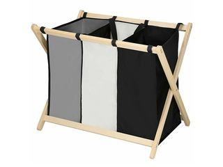 Pesukorv Springos, kolm sektsiooni, kangas, puitraam, 105l