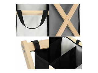 Veļas kaste Springos, trīs nodalījumi, auduma, koka rāmis, 105l